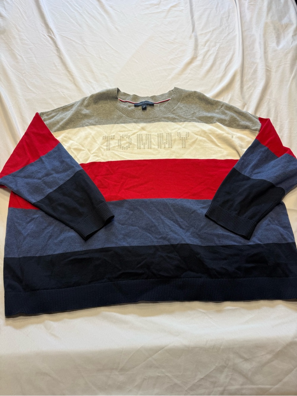 Tommy Hilfiger Men's Striped Crewneck Sweater in Red, Navy, Gray, Cream